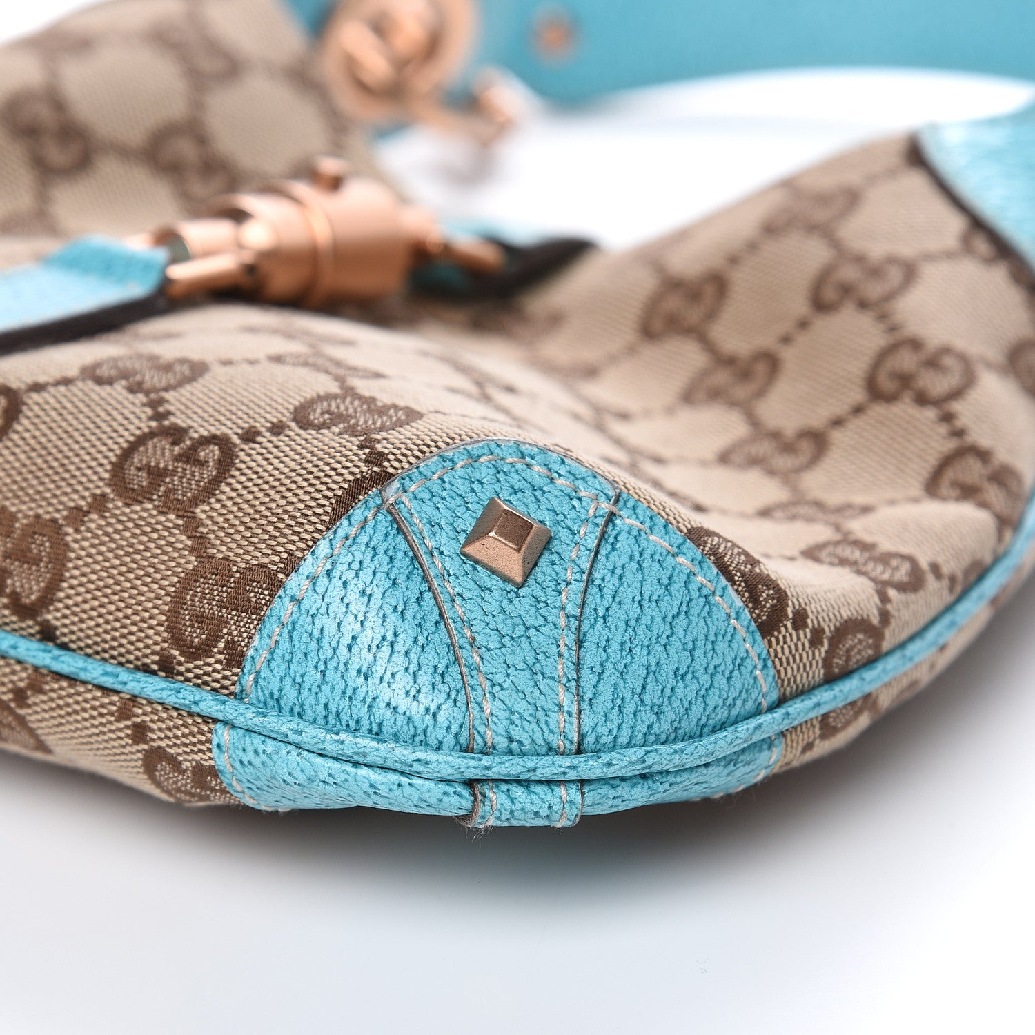 Gucci Monogram Mini Piston Lock Jackie O Hobo Blue 9 of 11