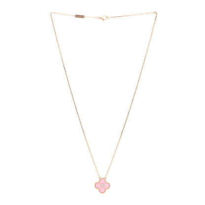 Van Cleef & Arpels 18K Rose Gold Diamond Pink Porcelain Vintage Alhambra Pendant Necklace 3 of 6