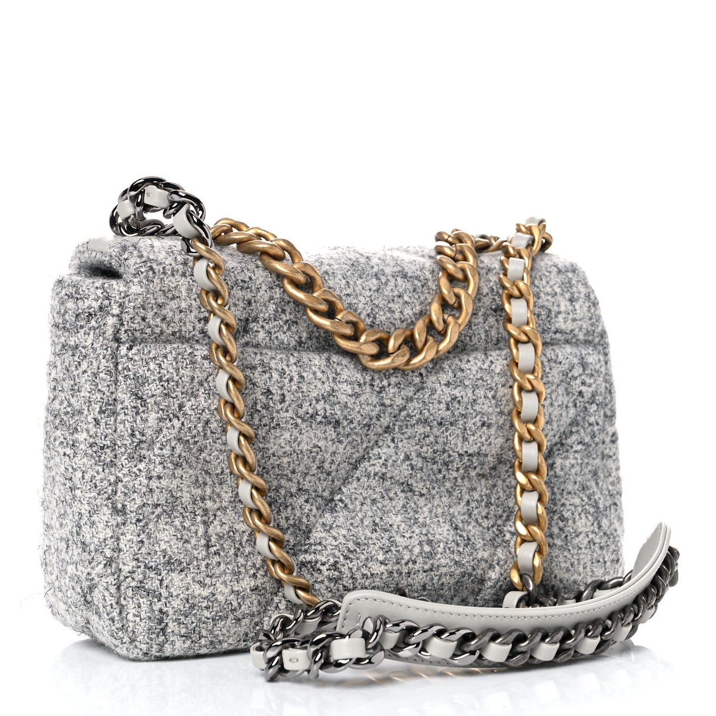 Tweed Quilted Medium Chanel 19 Flap Grey Ecru