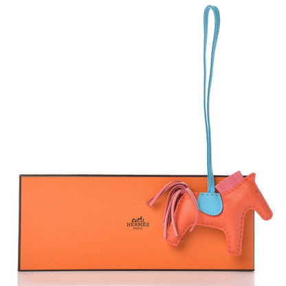 Hermes Milo Lambskin Grigri Rodeo Horse Bag Charm PM Orange Poppy Rose Azalee Bleu Azteque 4 of 4