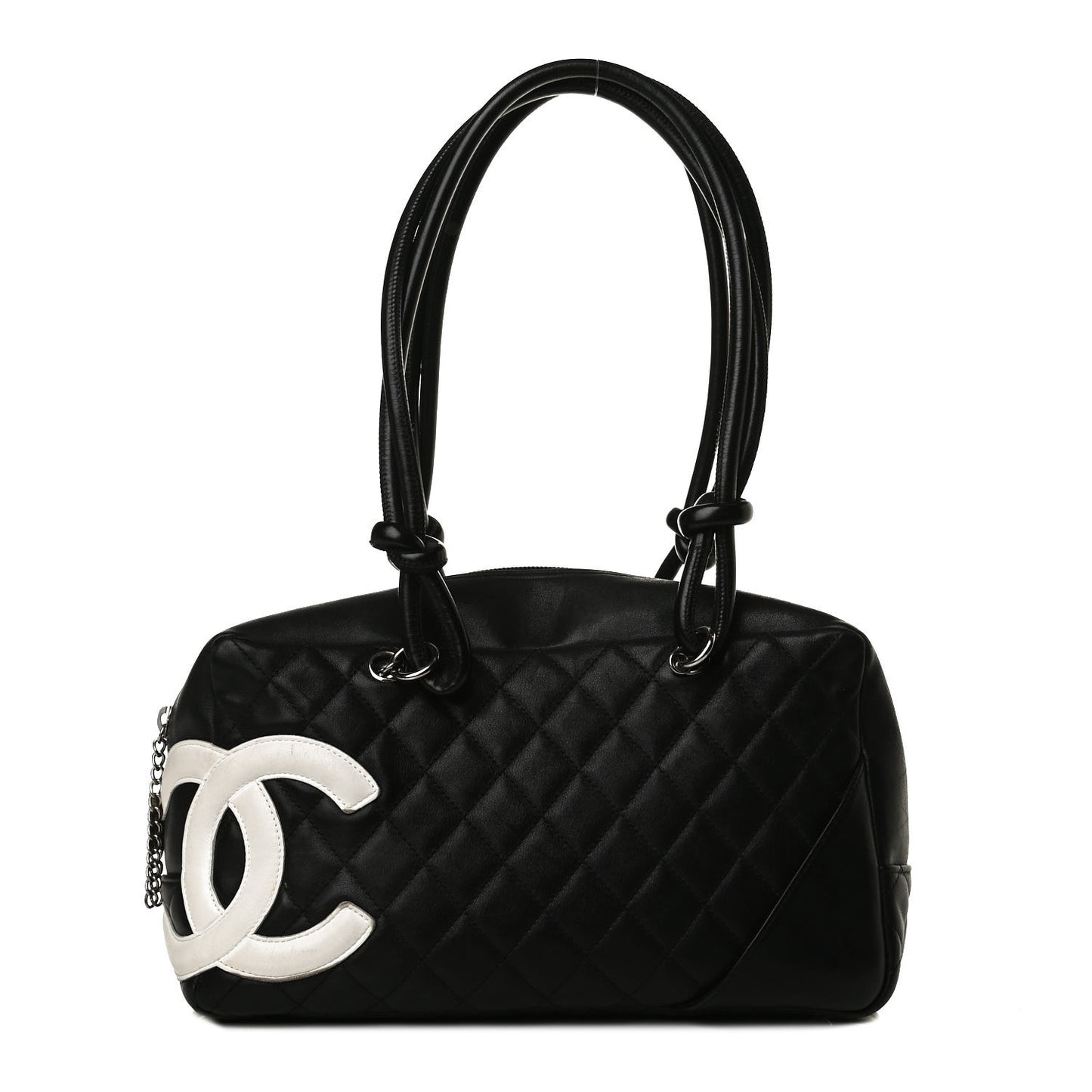 Calfskin Quilted Large Cambon Bowler Black White