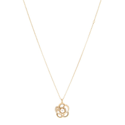 Chanel Crystal Pearl Camellia Necklace Gold 1 of 7