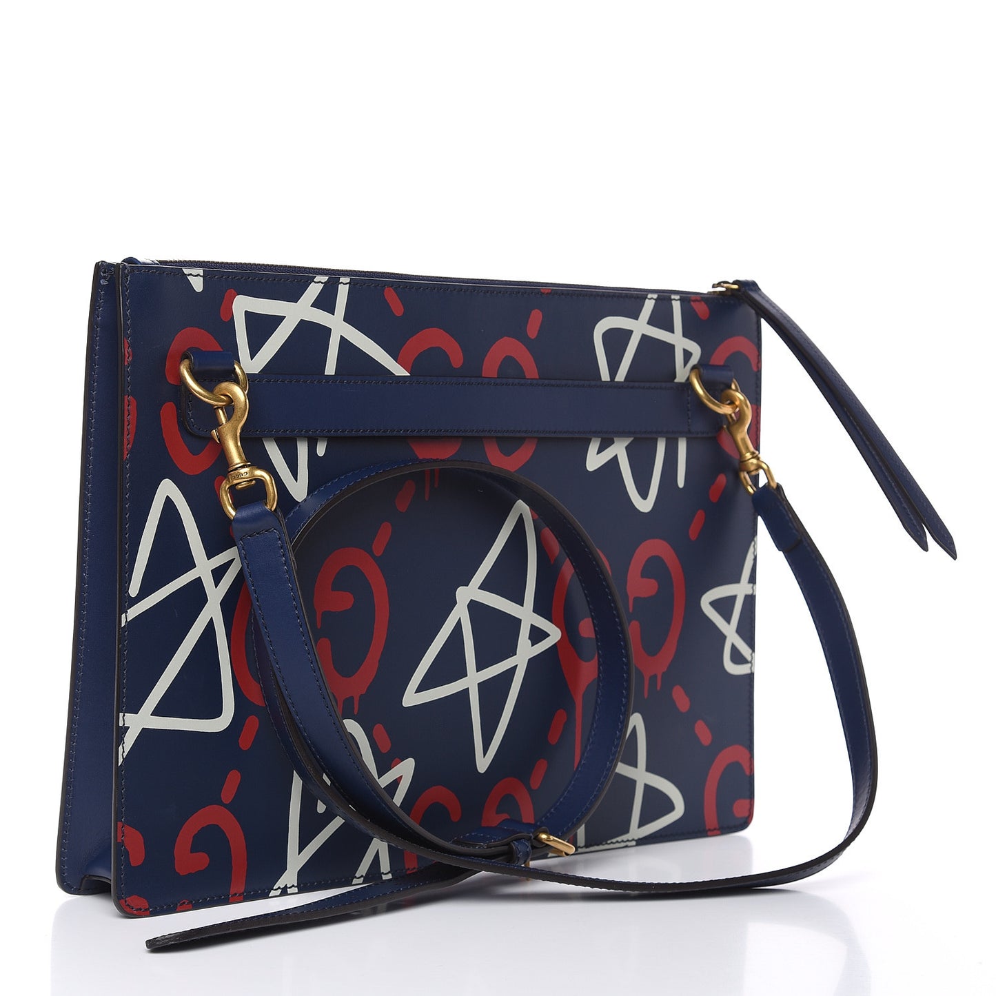 Calfskin GucciGhost Print GG Messenger Bag Blue Agata Hibiscus Red