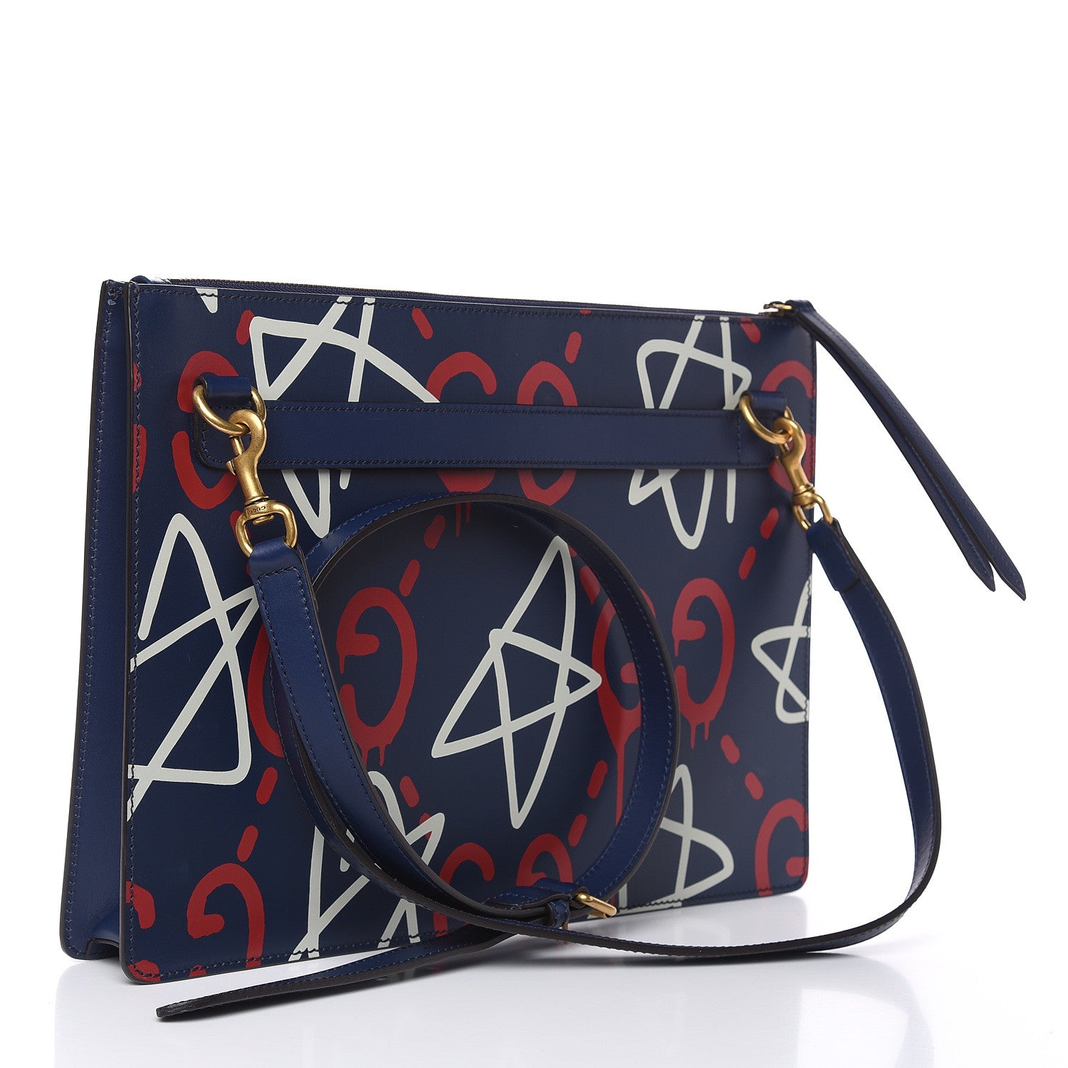 Gucci Calfskin GucciGhost Print GG Messenger Bag Blue Agata Hibiscus Red 3 of 10