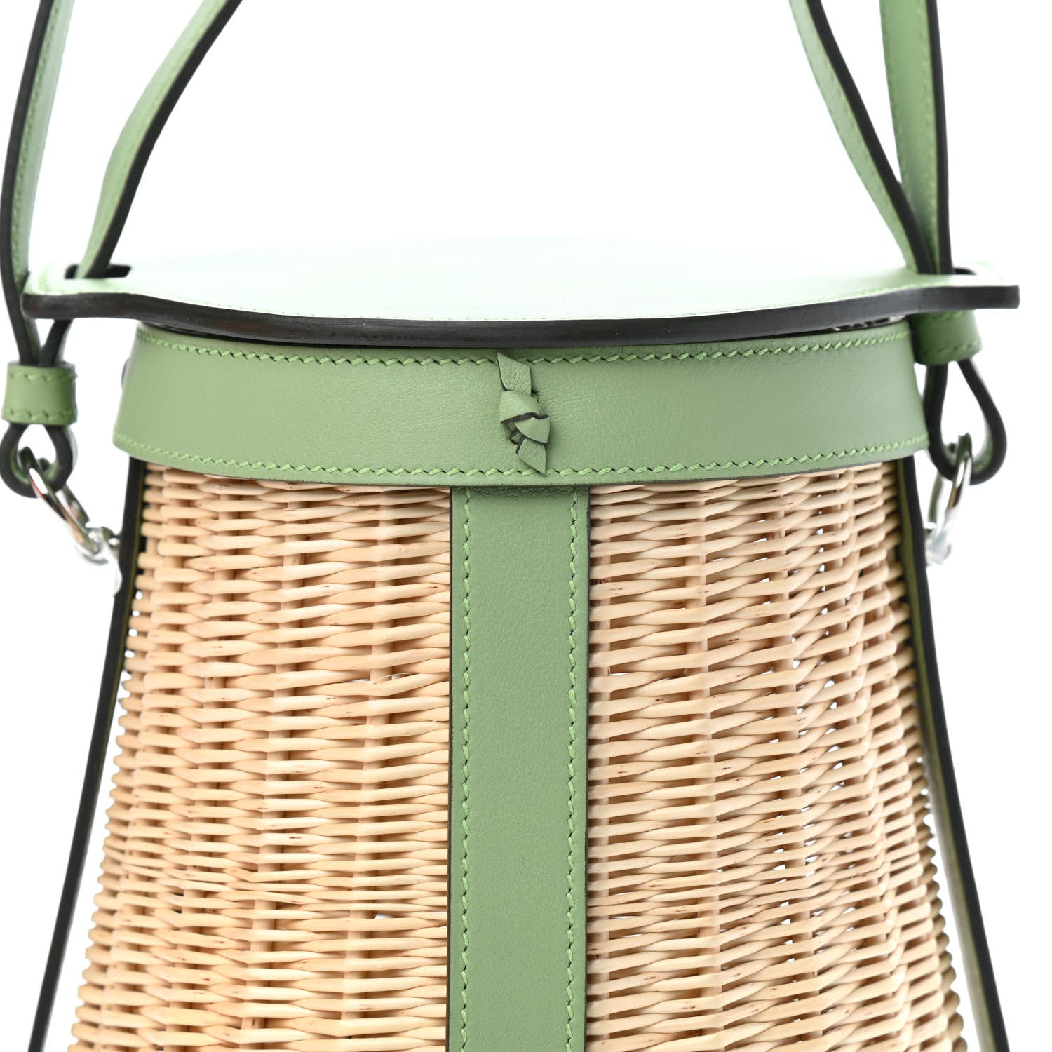 Hermes Swift Wicker Sac Farming Picnic Bag Naturel Vert Criquet 9 of 10