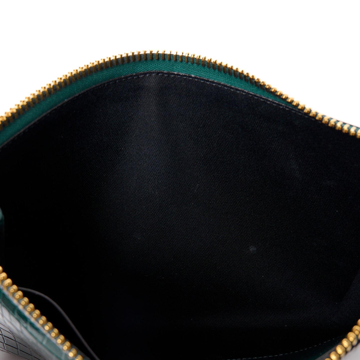 Calfskin Crocodile Embossed Zip Clutch Bottle Green