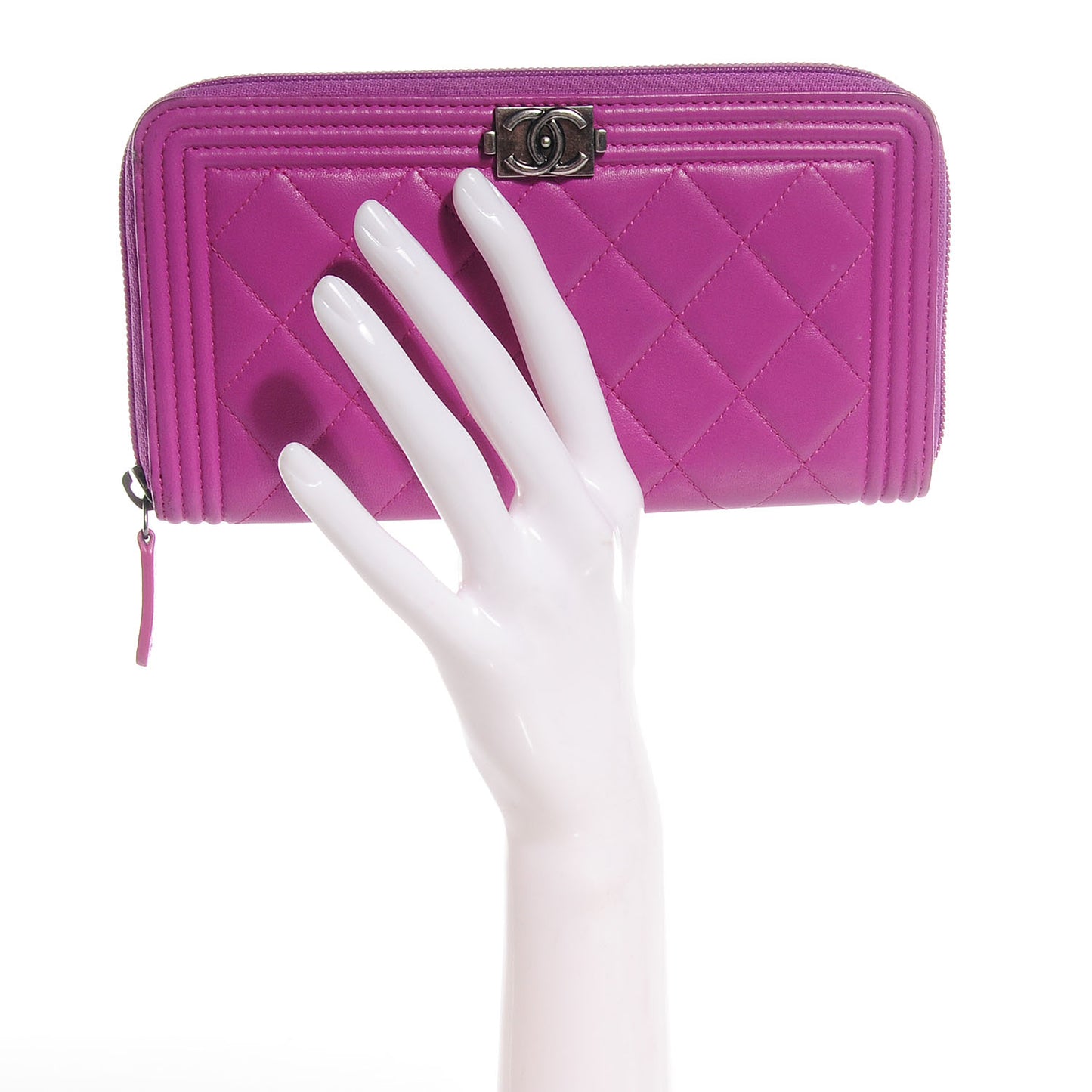 Lambskin Quilted Boy Zip Wallet Fuchsia