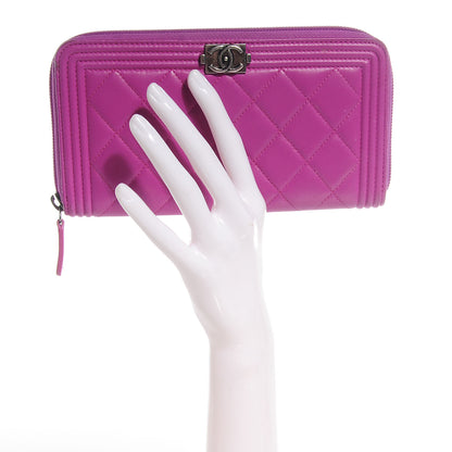 Chanel Lambskin Quilted Boy Zip Wallet Fuchsia 2 of 9