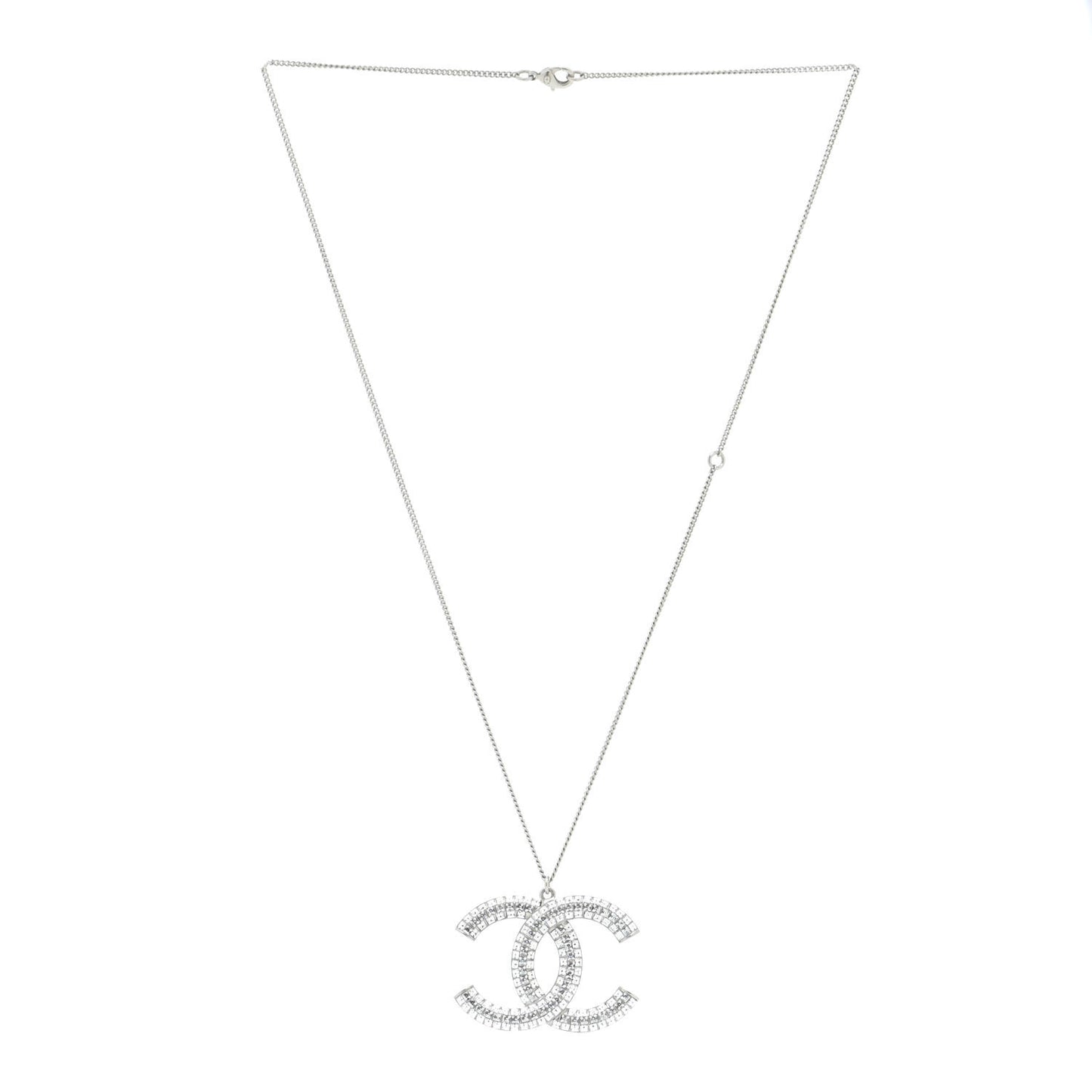 Baguette Crystal Large CC Necklace Silver