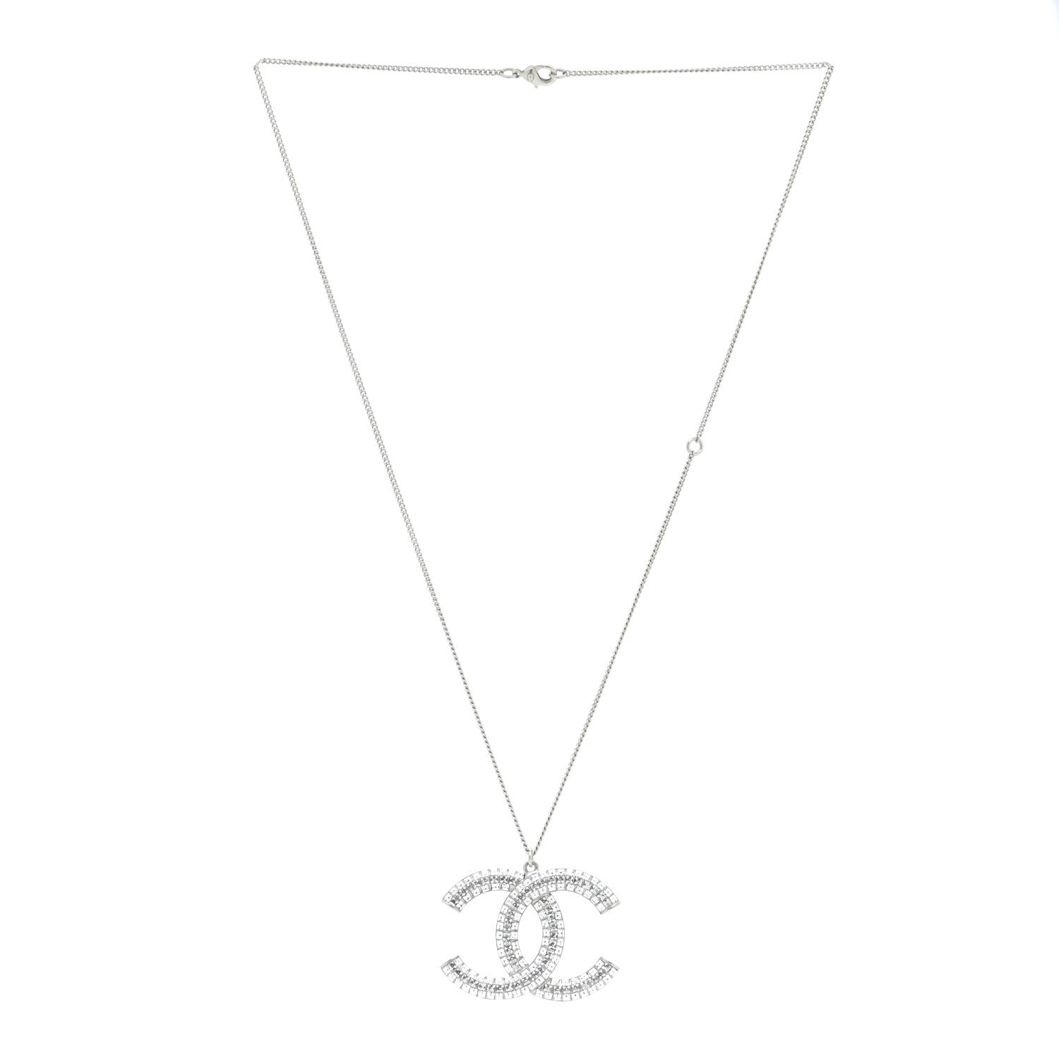 Chanel Baguette Crystal Large CC Necklace Silver 3 of 7