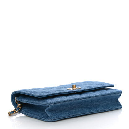 Chanel Denim Quilted CC Pearl Crush Wallet On Chain WOC Blue 4 of 12