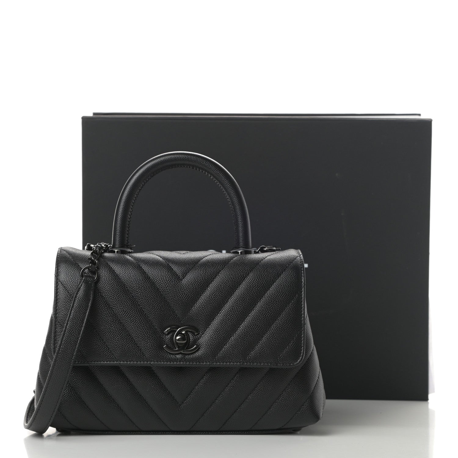 Chanel Caviar Chevron Quilted Mini Coco Handle Flap So Black 11 of 11