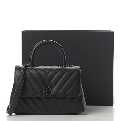 Chanel Caviar Chevron Quilted Mini Coco Handle Flap So Black 11 of 11