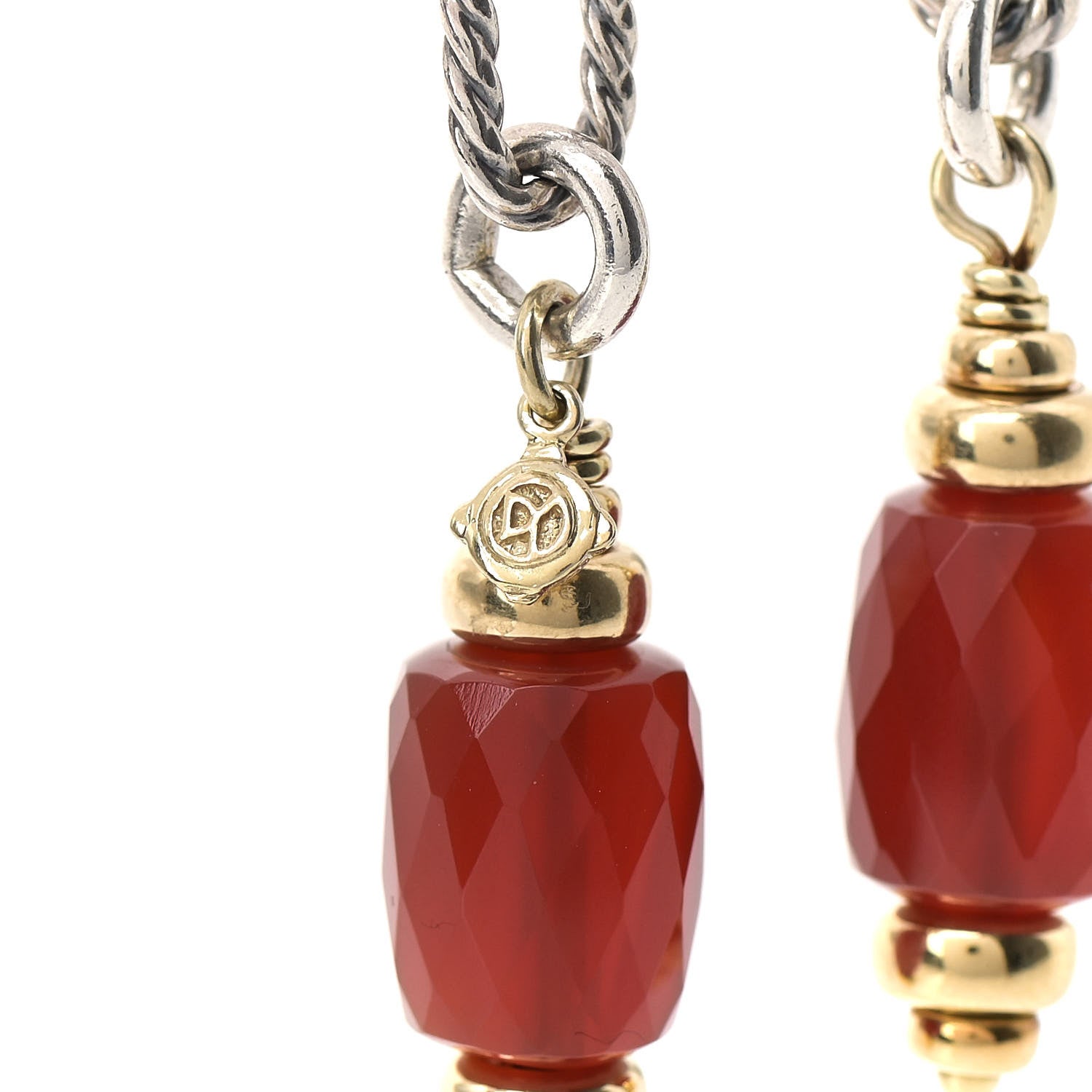 David Yurman Sterling Silver 18K Yellow Gold Carnelian Figaro Bijoux Lariat Necklace 4 of 5
