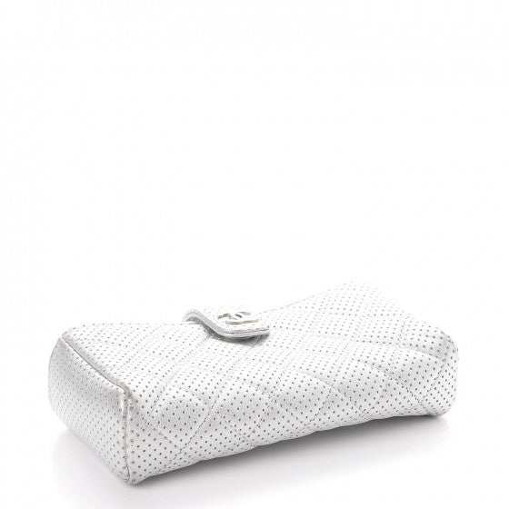 Perforated Lambskin Quilted Mini Phone Holder Clutch Silver