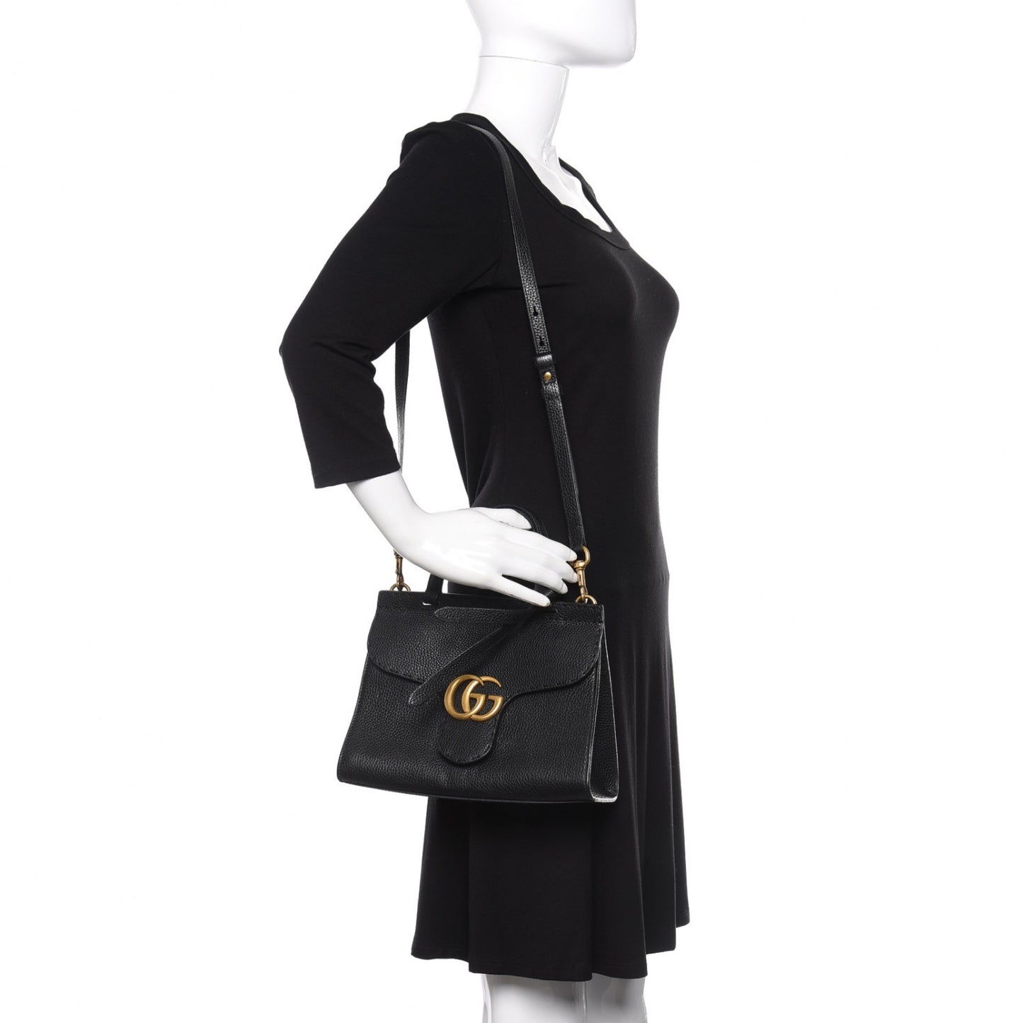 Calfskin Mini GG Marmont Top Handle Bag Black