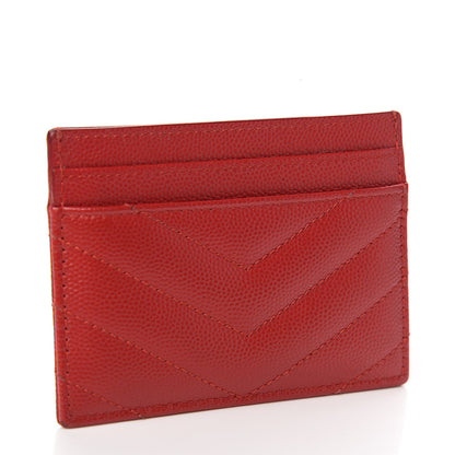 Saint Laurent Grain De Poudre Matelasse Chevron Monogram Credit Card Case New Red 2 of 7