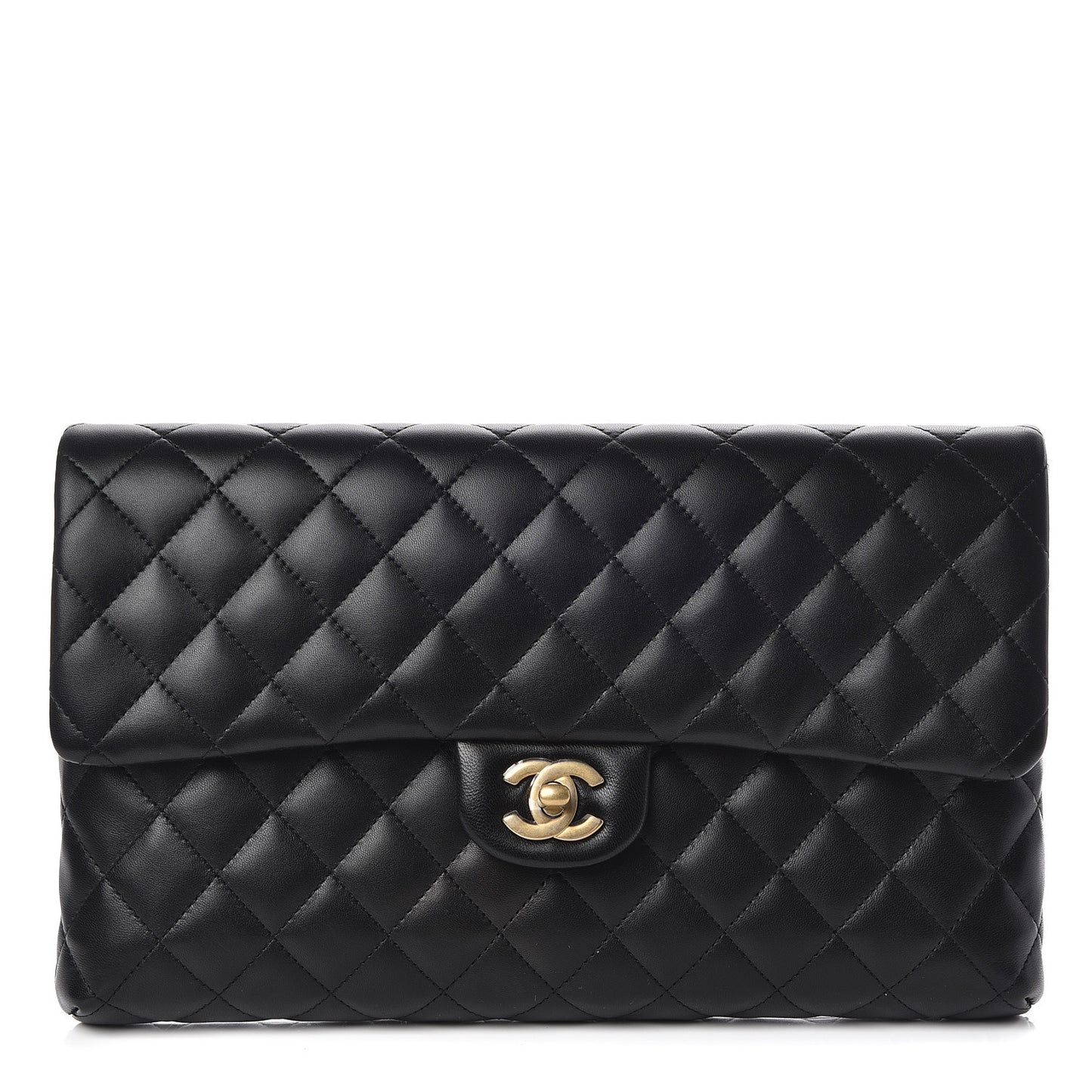 Lambskin Quilted Flap Clutch Black