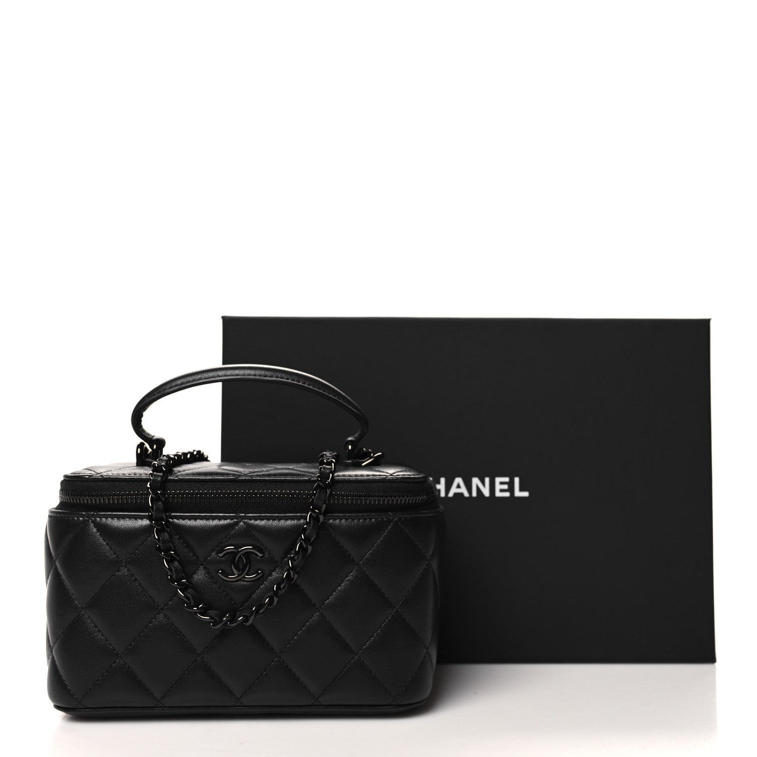 Chanel Lambskin Quilted Small Top Handle Vanity Case With Chain So Black 13 of 13