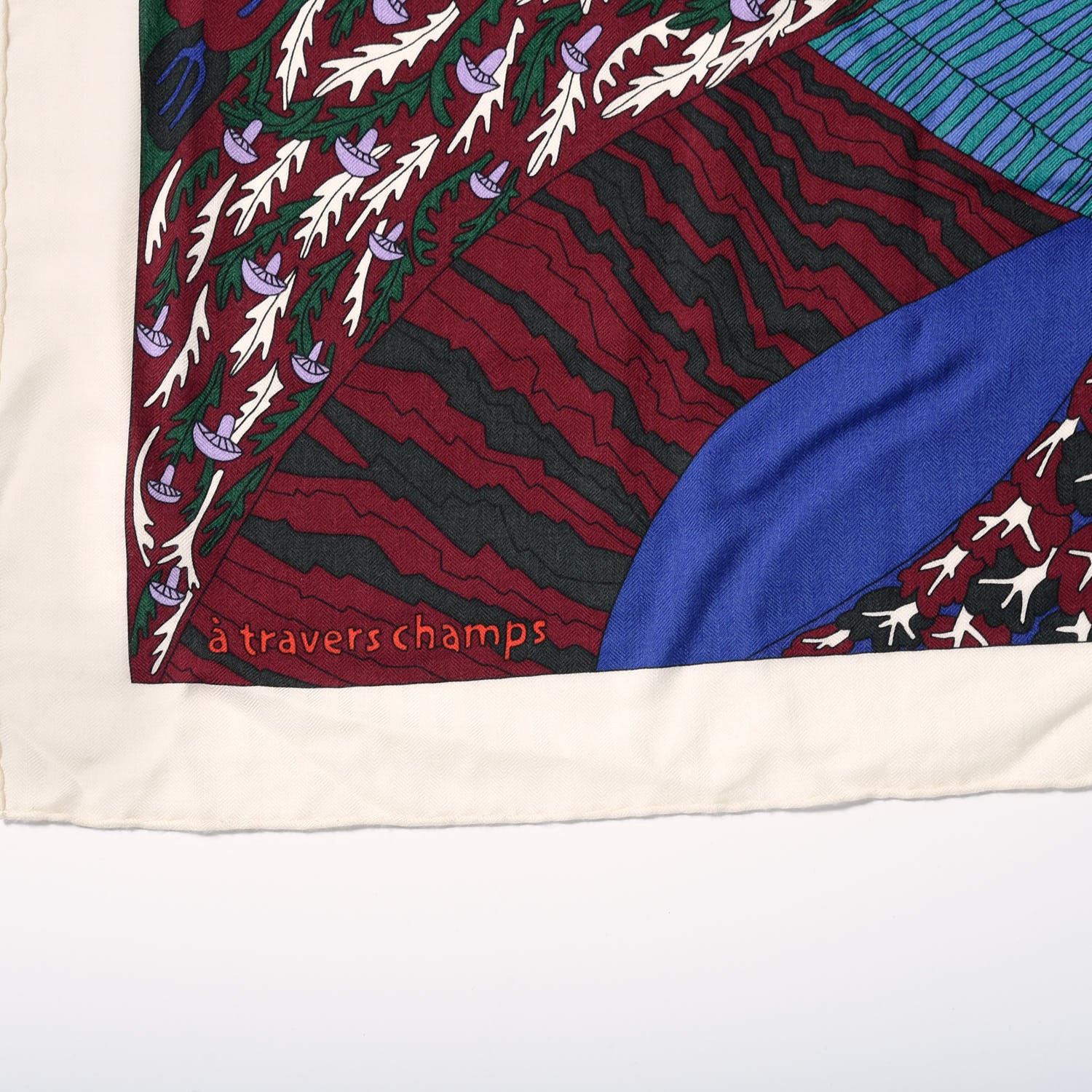 Hermes Cashmere Silk Travers Champs Shawl GM 140 Rouge Violet Vert 2 of 5