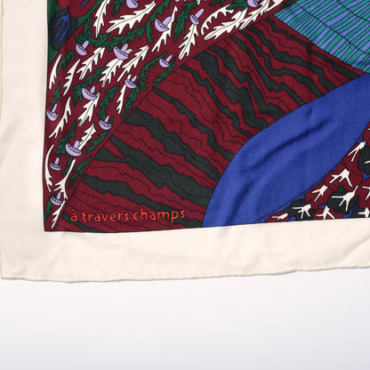 Hermes Cashmere Silk Travers Champs Shawl GM 140 Rouge Violet Vert 2 of 5