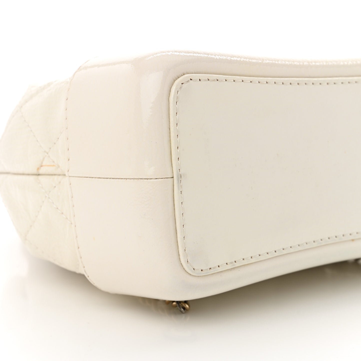 Patent Goatskin Quilted Small Gabrielle Backpack White