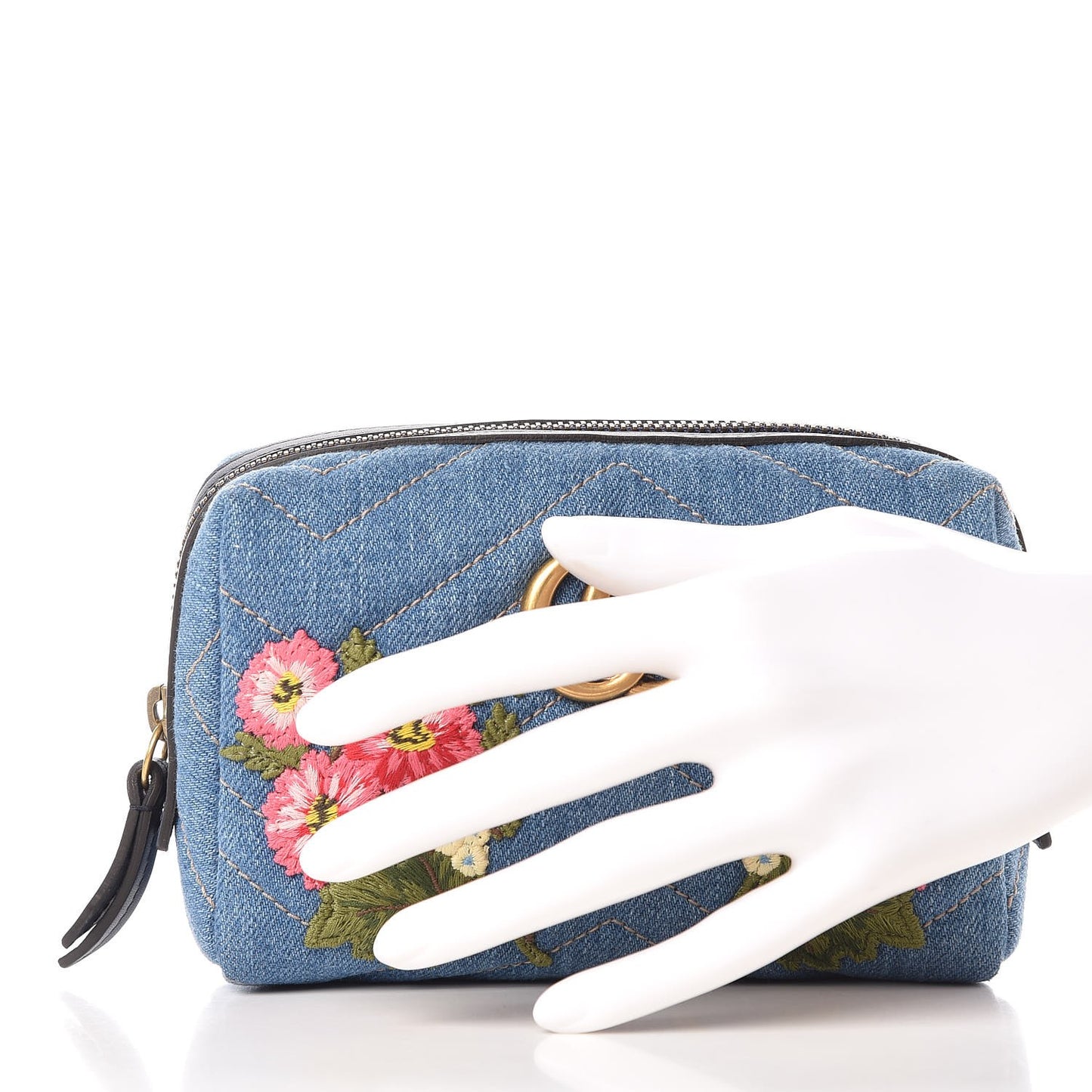 Denim Matelasse Flower Japan Limited GG Marmont Cosmetic Case Blue