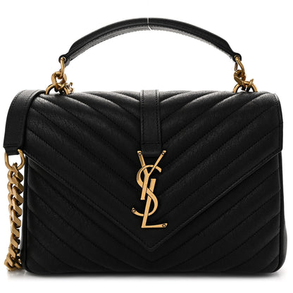 Saint Laurent Sheepskin Matelasse Chevron Monogram Medium College Bag Black 1 of 11