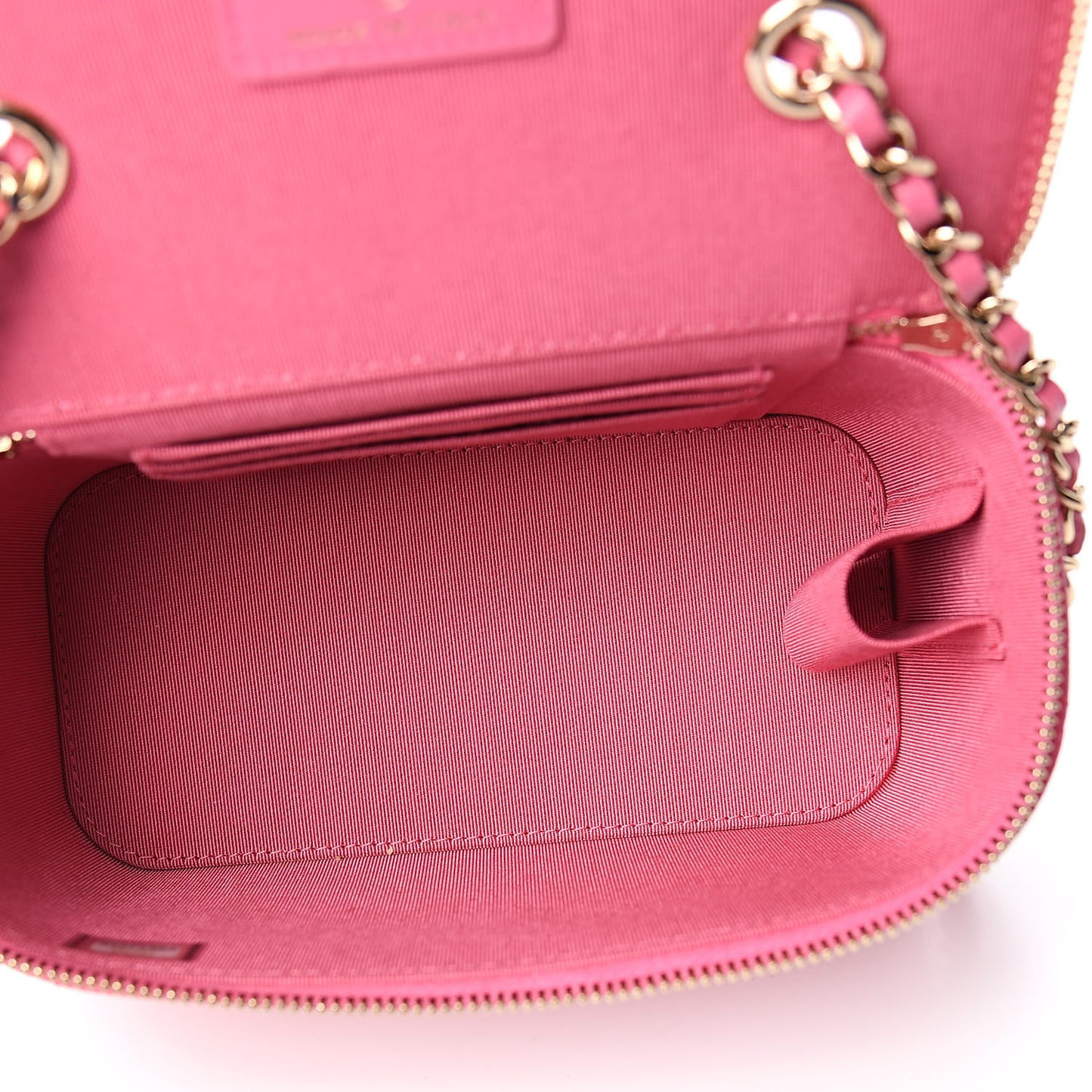 Caviar Quilted Small Vanity Case With Chain Pink