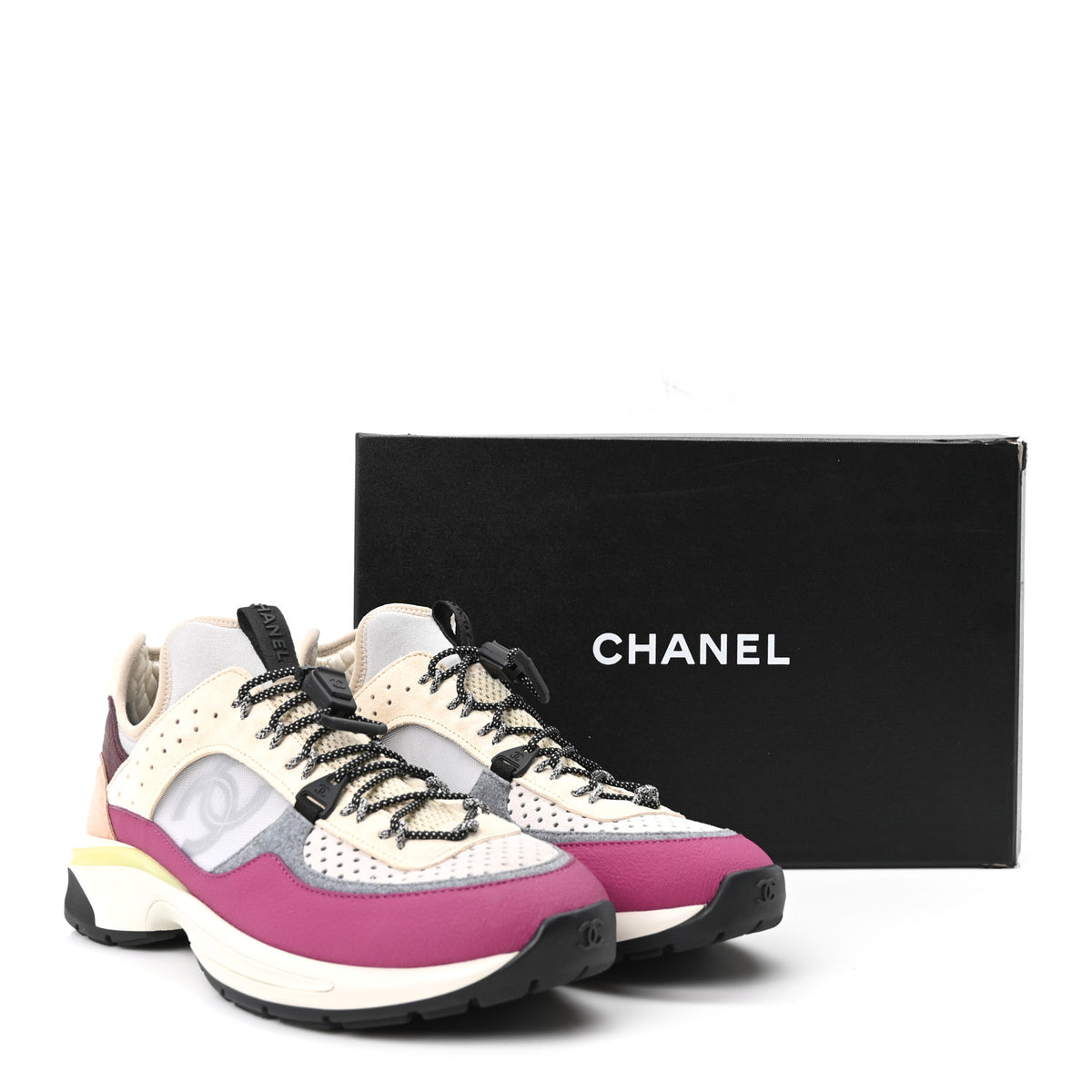 Chanel Fabric Suede Calfskin Mesh Womens CC Sneakers 41 Purple Ivory White 9 of 9