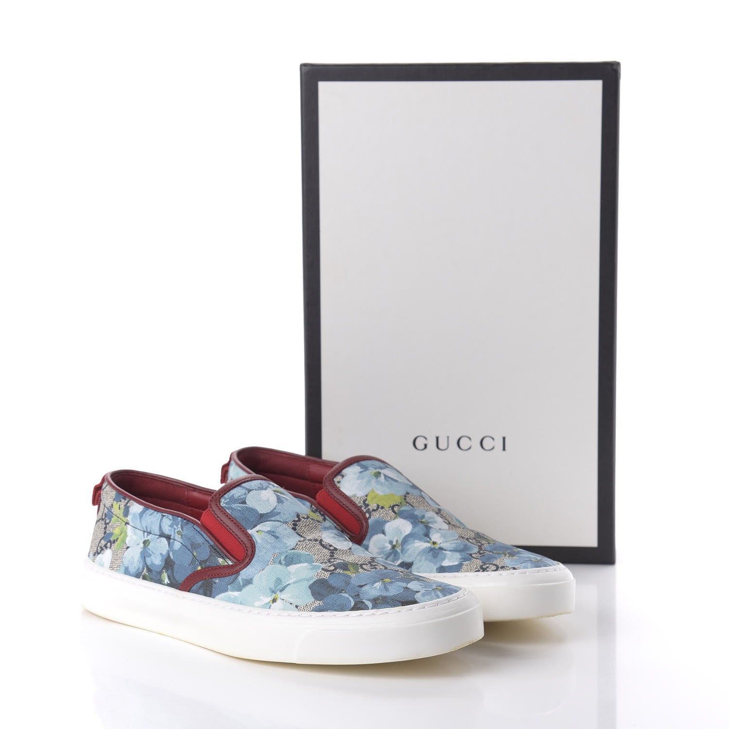 Gucci GG Supreme Monogram Blooms Womens Slip On Sneakers 38.5 Beige Blue Navy Red 9 of 9