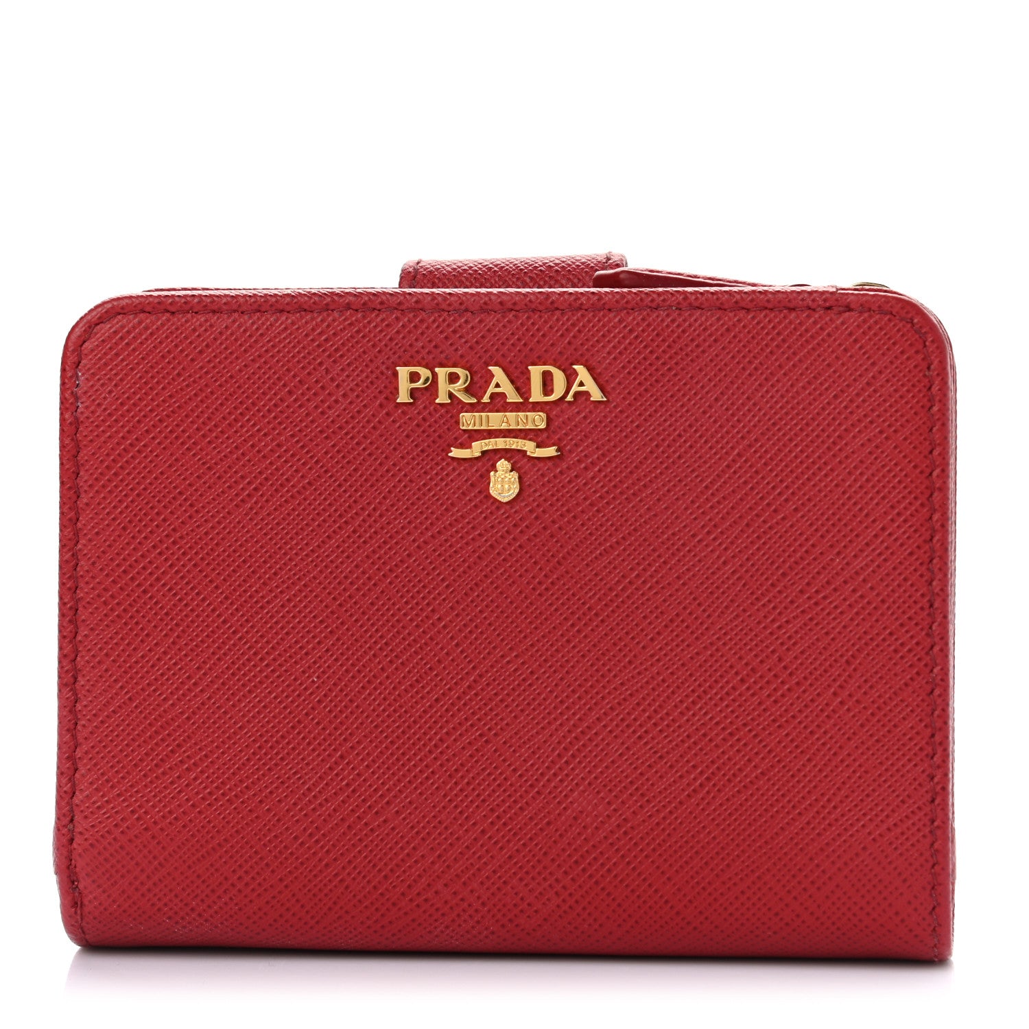 Prada Saffiano Metal Compact Wallet Fuoco 1 of 7