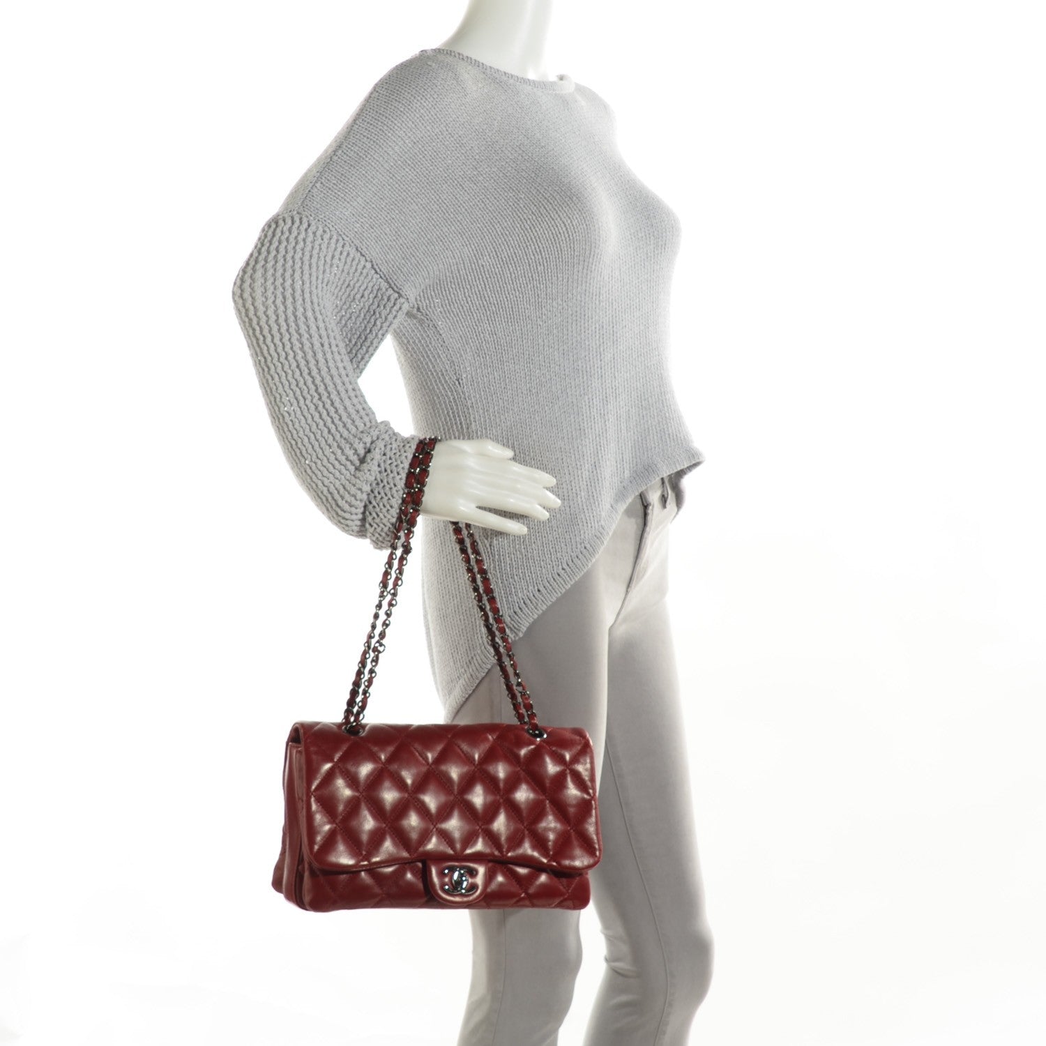 Chanel Lambskin Quilted Large 3 Flap Red 2 of 8