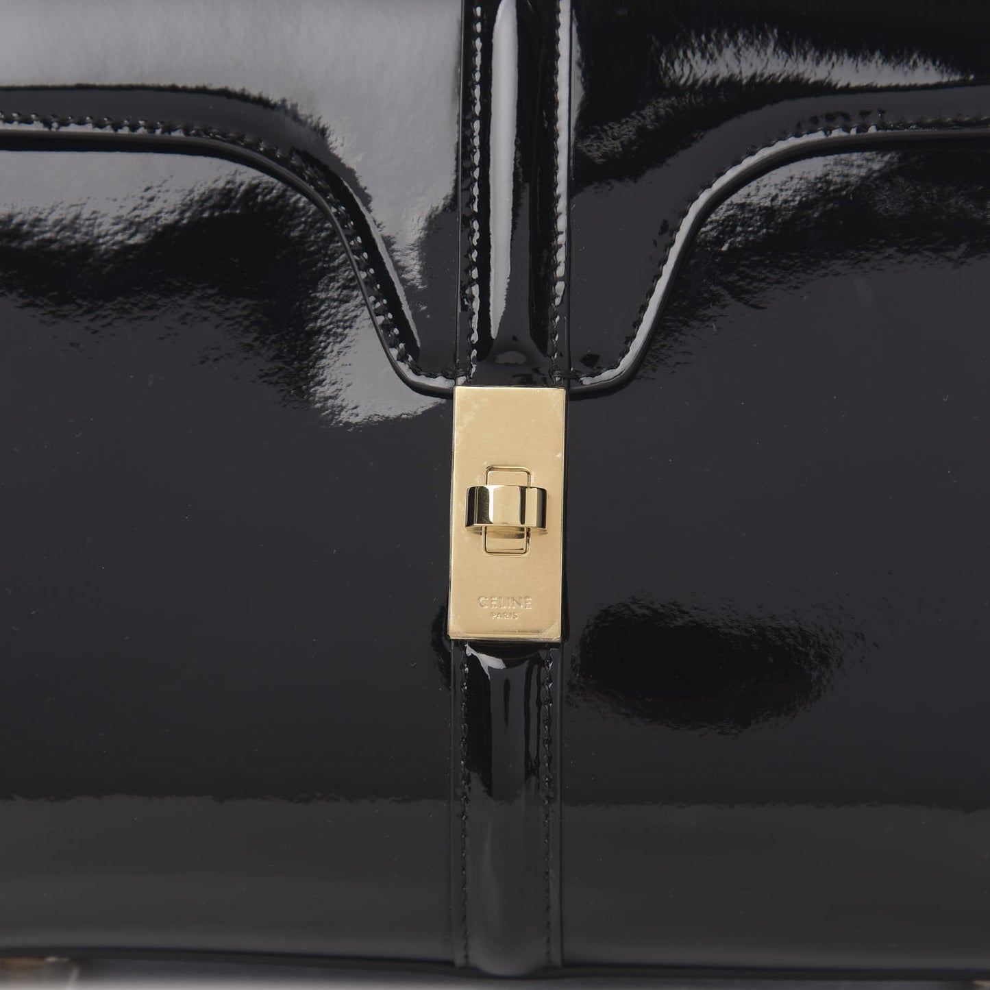 Patent Calfskin Small 16 Top Handle Bag Black