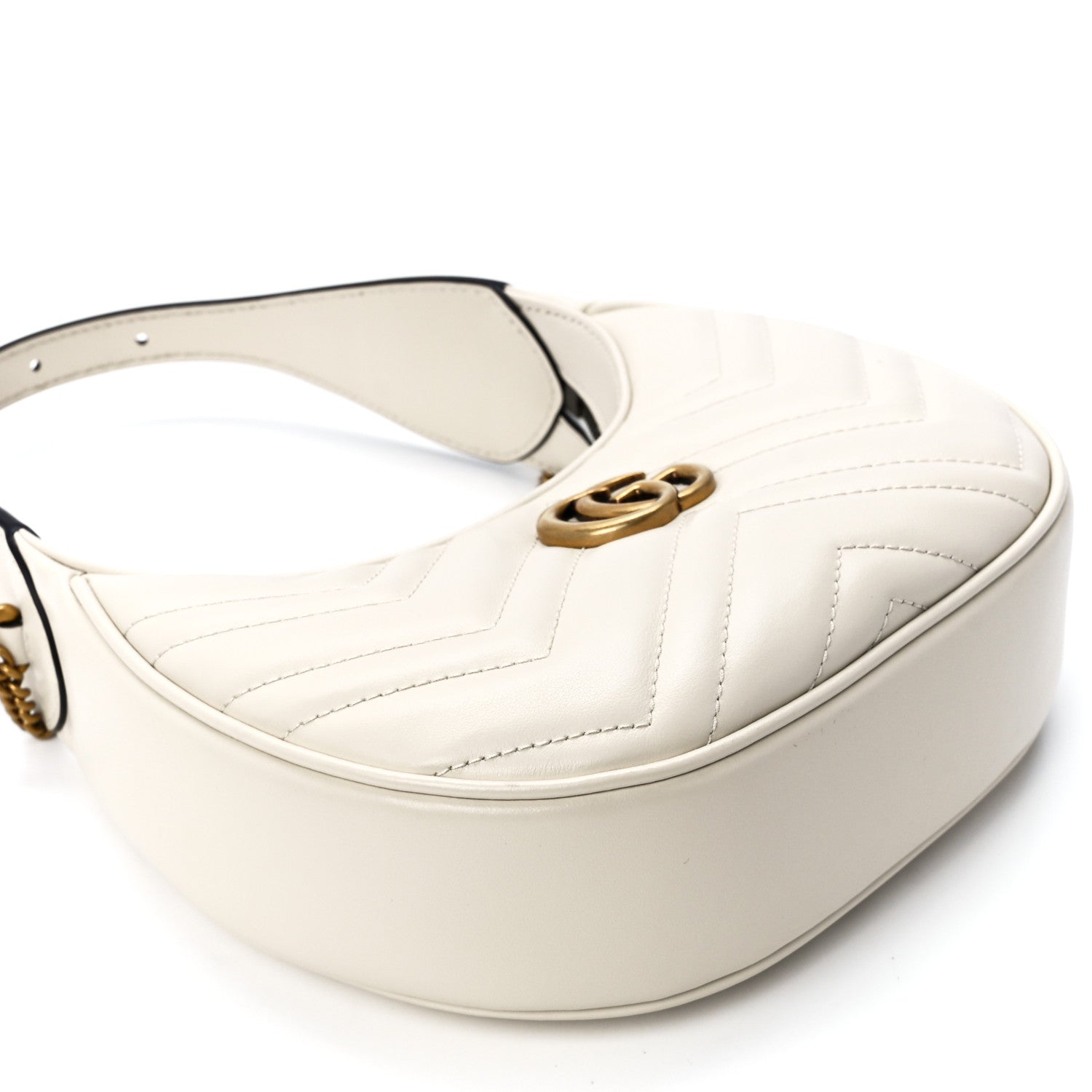 Gucci Calfskin Matelasse Chevron Mini GG Marmont Half Moon Hobo Mystic White 10 of 11