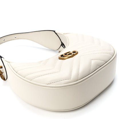 Gucci Calfskin Matelasse Chevron Mini GG Marmont Half Moon Hobo Mystic White 10 of 11