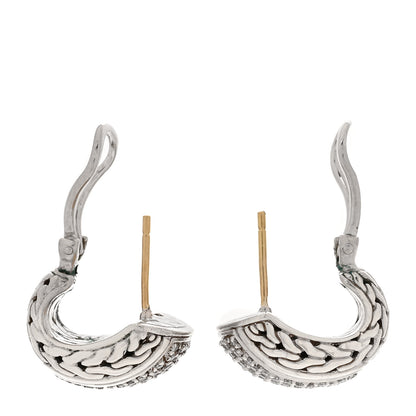 John Hardy Sterling Silver 18K Yellow Gold Diamond Classic Chain Hoop Earrings 3 of 8