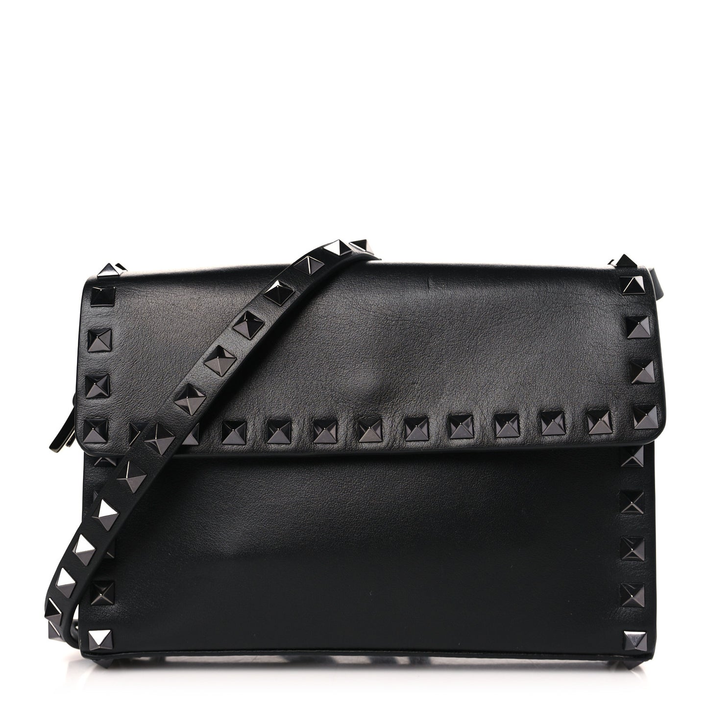 Vitello Monochrome Mini Rockstud Flap Wallet on Strap Black