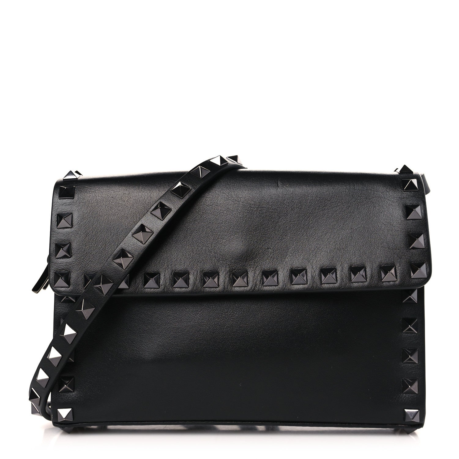 Valentino Garavani Vitello Monochrome Mini Rockstud Flap Wallet on Strap Black 1 of 8