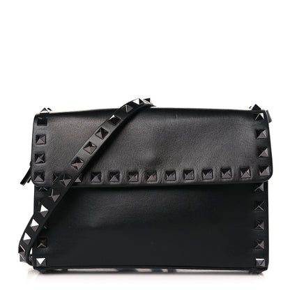 Valentino Garavani Vitello Monochrome Mini Rockstud Flap Wallet on Strap Black 1 of 8