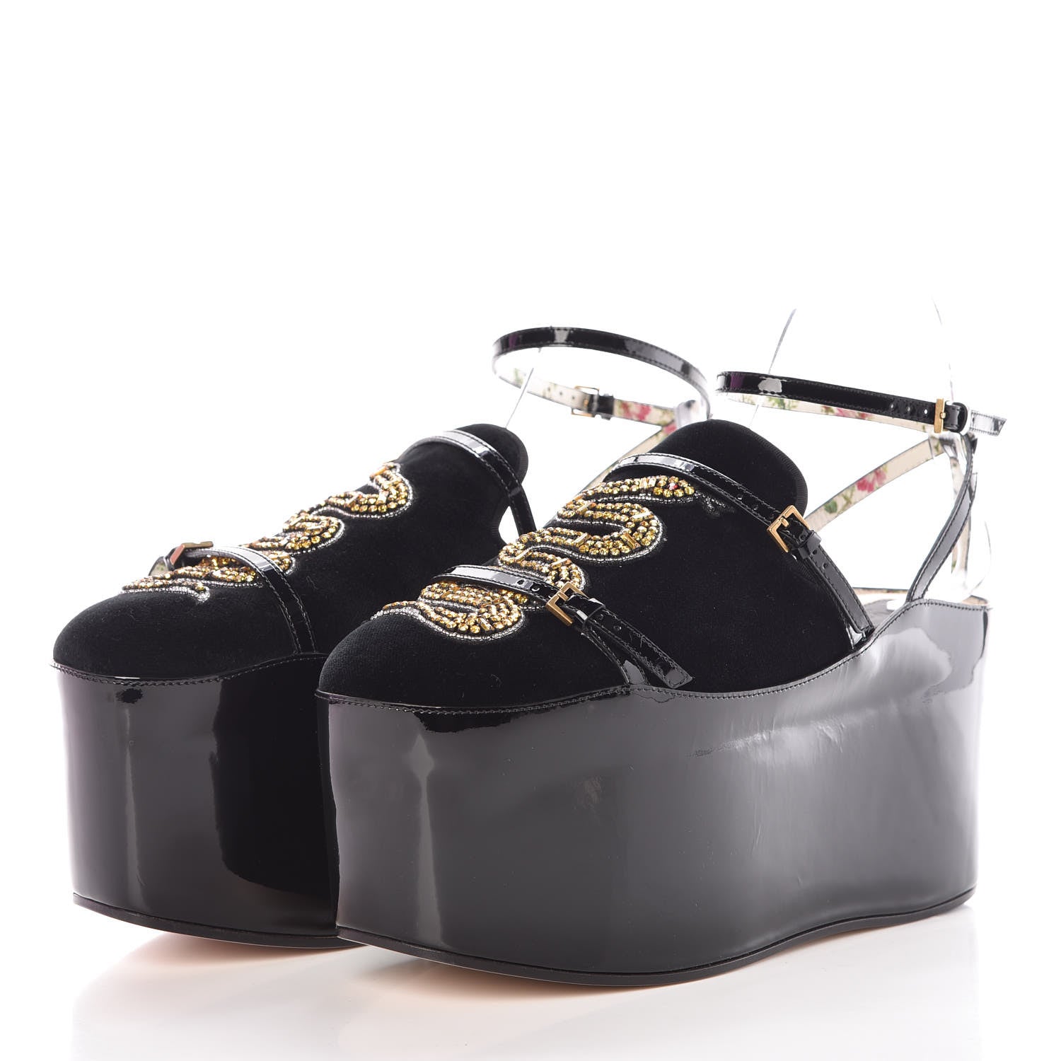 Gucci Velvet Silk Embellished Platform Detachable Slide 38.5 Black 5 of 13