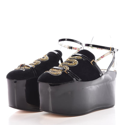 Gucci Velvet Silk Embellished Platform Detachable Slide 38.5 Black 5 of 13