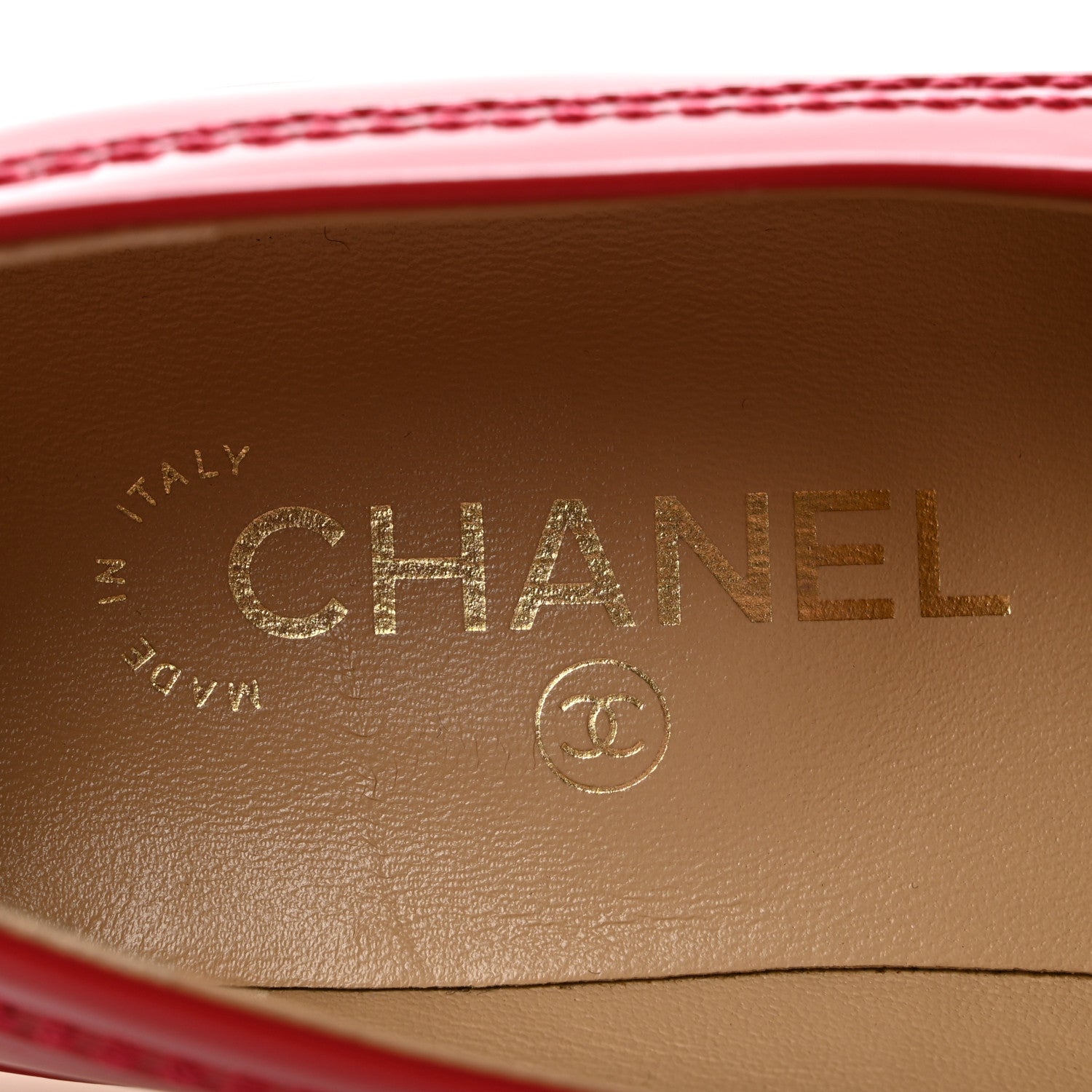 Chanel Shiny Calfskin Logo Loafers 38 Red 8 of 10
