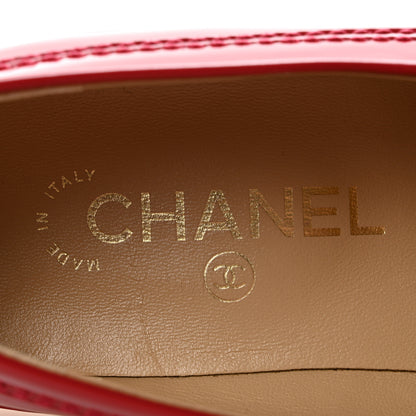 Chanel Shiny Calfskin Logo Loafers 38 Red 8 of 10