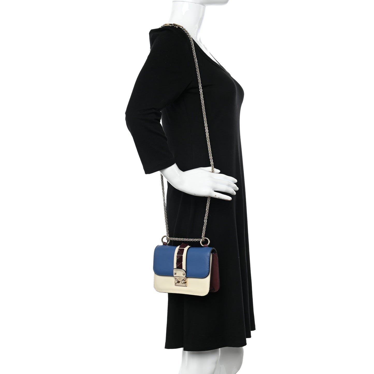Vitello Mini Glam Lock Rockstud Flap Blue White Burgundy