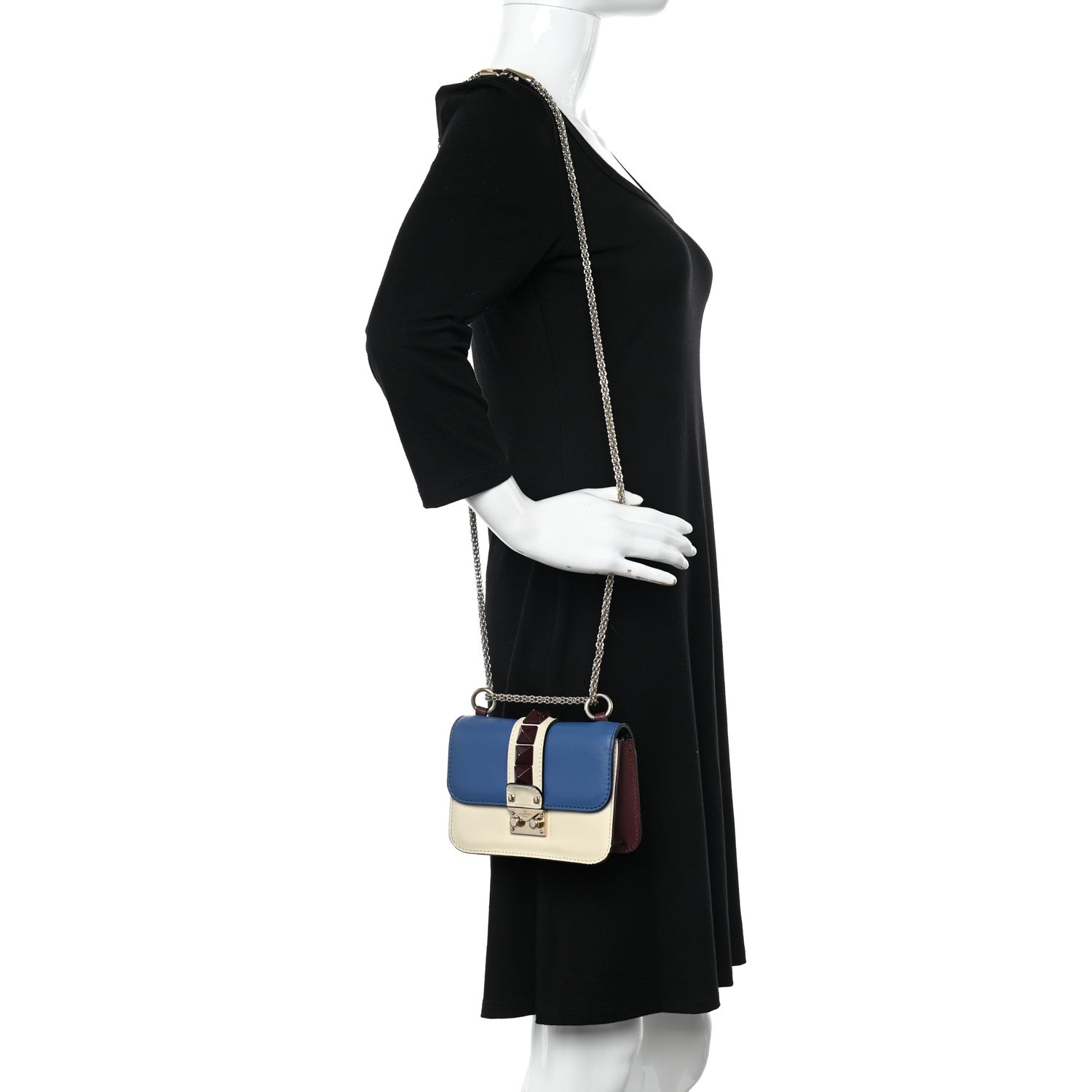 Valentino Garavani Vitello Mini Glam Lock Rockstud Flap Blue White Burgundy 2 of 9