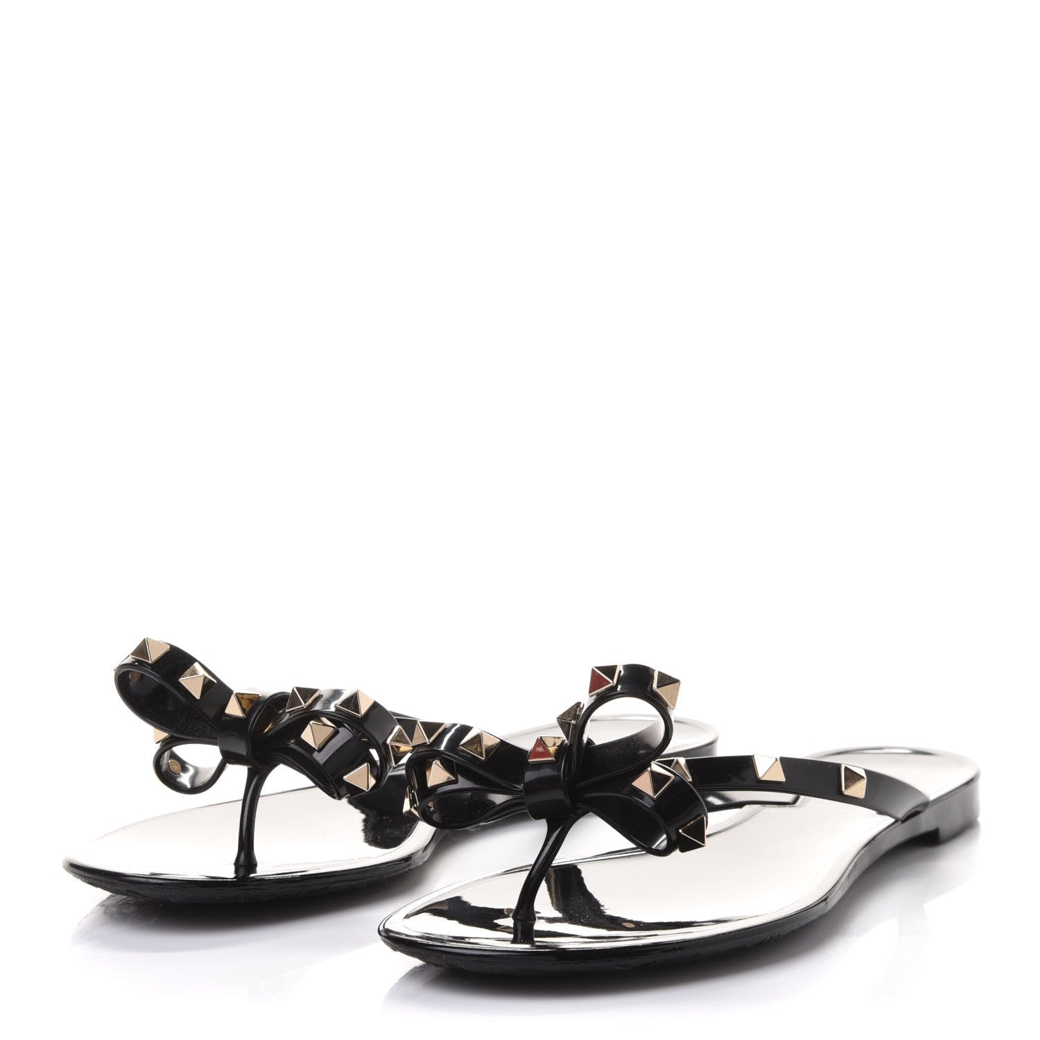 Valentino Garavani PVC Jelly Rockstud Bow Thong Sandals 37 Black 3 of 9