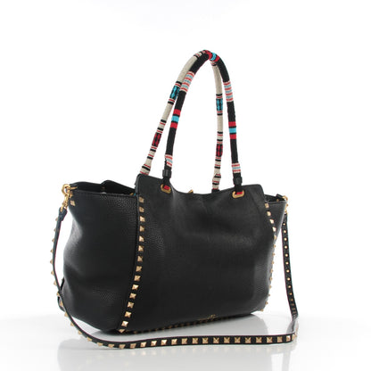 Valentino Garavani Pebbled Calfskin Beaded Medium Rockstud Tote Black 3 of 8