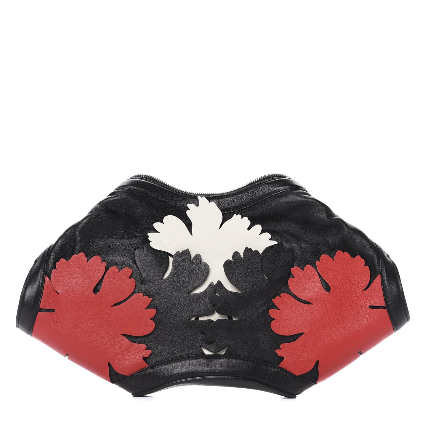 Lambskin Applique Lotus Flower De Manta Clutch Black Red