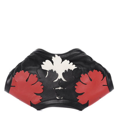Alexander McQueen Lambskin Applique Lotus Flower De Manta Clutch Black Red 1 of 8
